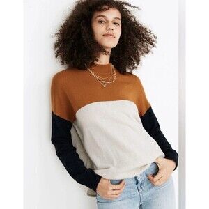 Madewell Womens Small Colorblock Ashbury Mockneck Pullover Sweater Lightweight